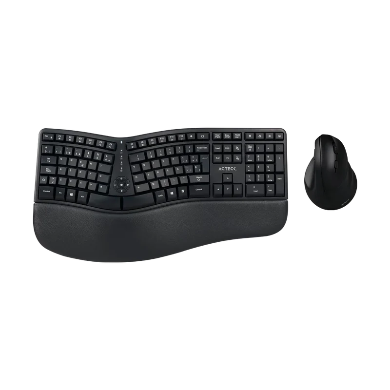 KIT ACTECK CREATOR VIRTUOS FITT MK770 / TECLADO Y MOUSE VERTICAL / INALAMBRICO / RECEPTOR USB / RECARGABLE / 118 TECLAS / ESPAÑOL / MULTIMEDIA / OPTICO / 2400 DPI AJUSTABLE / NEGRO / AC-936248