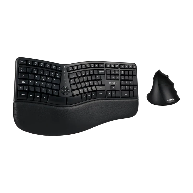 KIT ACTECK CREATOR VIRTUOS FITT MK770 / TECLADO Y MOUSE VERTICAL / INALAMBRICO / RECEPTOR USB / RECARGABLE / 118 TECLAS / ESPAÑOL / MULTIMEDIA / OPTICO / 2400 DPI AJUSTABLE / NEGRO / AC-936248