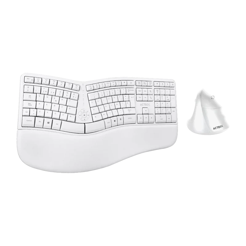 KIT ACTECK CREATOR VIRTUOS FITT MK770 / TECLADO Y MOUSE VERTICAL / INALAMBRICO / USB / MULTIMEDIA / 118 TECLAS / ESPAÑOL / RECARGABLE / 2400 DPI AJUSTABLE/ OPTICO / BLANCO / AC-936255