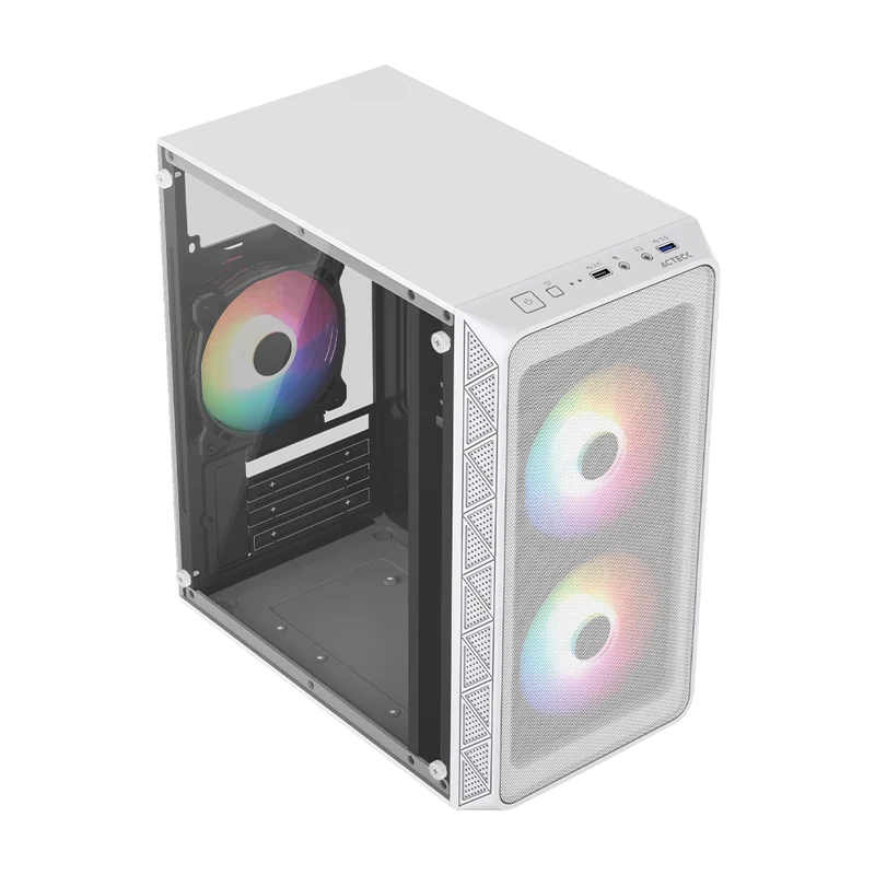 GABINETE ACTECK DOOM PRO MESH GI730M / MINI TORRE / MINI ITX, MICRO ATX / FUENTE DE PODER 600 W / PANEL CRISTAL TEMPLADO / VENTILADOR FRGB / 3 AÑOS DE GARANTIA / BLANCO / AC-939256