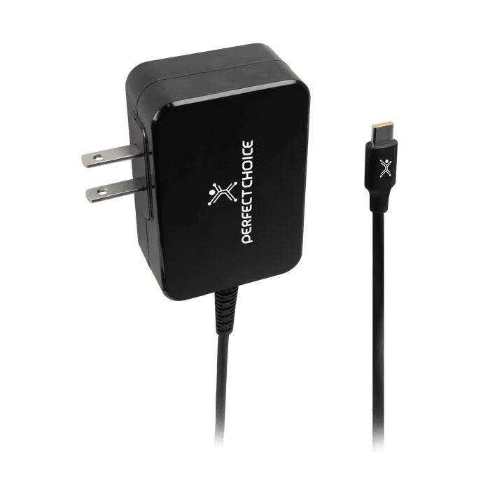 ADAPTADOR CARGADOR DE CORRIENTE CON CABLE 1.8 METROS DE 65W USB-C PERFECT CHOICE - NEGRO