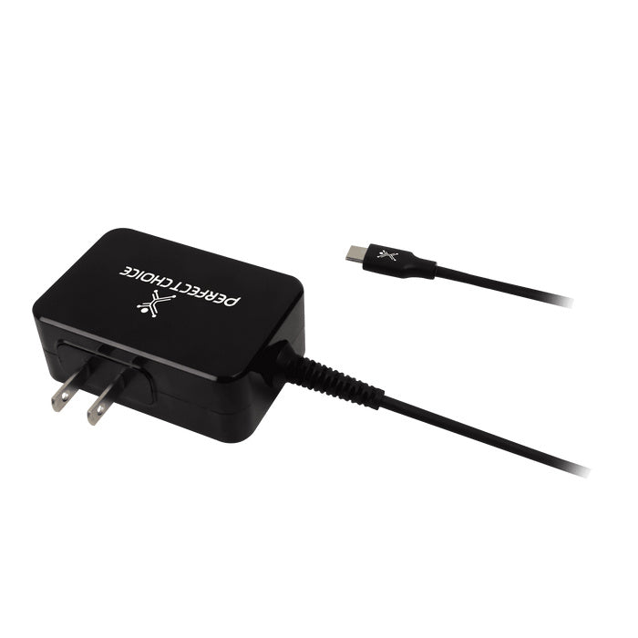 ADAPTADOR CARGADOR DE CORRIENTE CON CABLE 1.8 METROS DE 65W USB-C PERFECT CHOICE - NEGRO