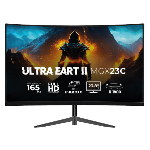 Monitor Gamer Curvo 23.8" Ultra Earth II MGX23C VA + 165Hz + 1ms + Full HD 1080p/HDMI + DP + TYPE-C 15W + 3.5mm + VESA 100 x 100 mm/Negro